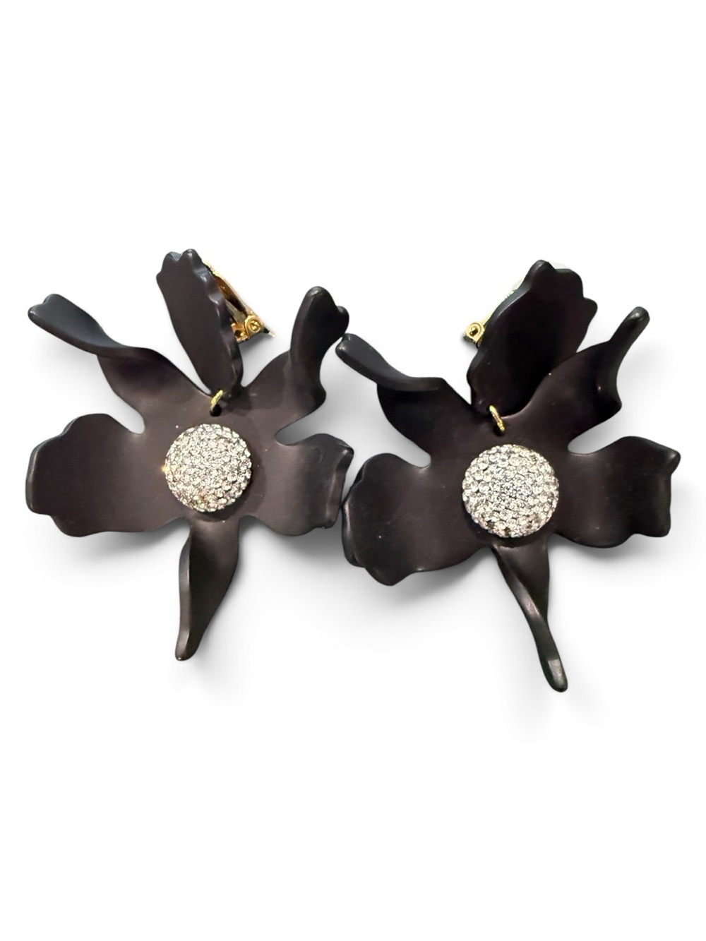 Lele Sadoughi NWT BEST SELLERS JET BLACK and pave crystal Lily Clip On Earrings